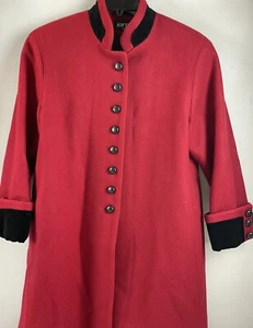 Jofeld Dressy Pea Coat Women Size Medium Red Full Length Wool Blend Classic - Picture 1 of 15