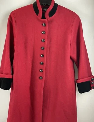 Jofeld Dressy Pea Coat Women Size Medium Red Full Length Wool Blend Classic - Image 1 of 4