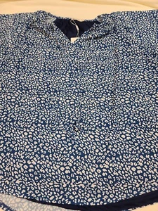 NWT OUNAYA Women's Blue/White Flowy Short Sleeve Blouse, Size XL - Picture 1 of 9