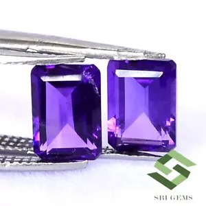 1.84 CTS Certified Natural Amethyst Octagon Cut Pair 7x5 mm Untreated Loose Gems - Picture 1 of 4