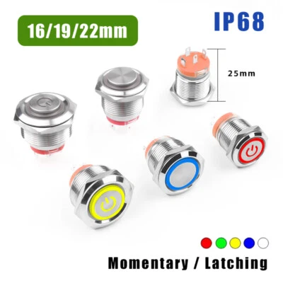 IP68 Metal Pushbutton Switch 16/19/22mm 15A/20A Momentary Latching Waterproof - Image 1 of 4