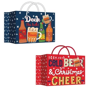Sacchetto Regalo Natale 6 Bottiglie Birra Confezione 2 Porta Regalo Con Etichetta Blu Rosso - Foto 1 di 8