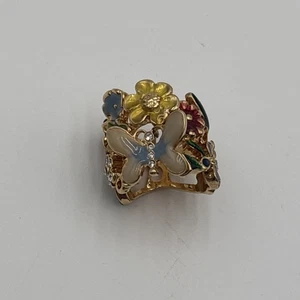 Flower garden enamel butterfly Rhinestone Gold tone Roman Risqué Ring Molten Net - Picture 1 of 9