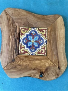 Charcuterie Board Trivet Olive Wood Handmade Tile - Picture 1 of 5