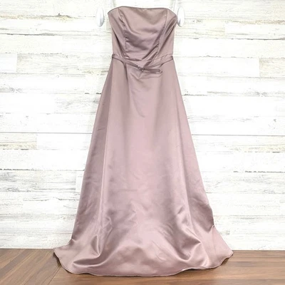 Vestido Formal Alfred Angelo Rosa Pasas Satén Sin Tirantes Estrás Cinturón Vestido 8 Foto 1 de 4