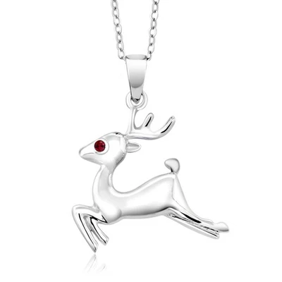 Colgante de reno rubí creado rojo de plata de ley 925 (1" con cadena de 18 pulgadas) Foto 1 de 4