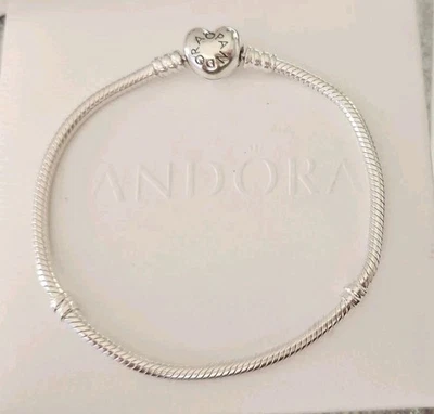 Genuine Silver Pandora Moments Snake Heart Clasp Charm Bracelet 20cm S925 ALE - Image 1 of 4