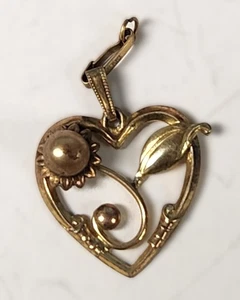 Vintage 1930’s Harry Iskin 1/20 12k Gold Filled Floral Heart Necklace Pendant - Bild 1 von 3