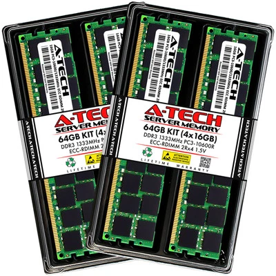 A-Tech 64GB 4x 16GB 2Rx4 PC3-10600R DDR3 1333MHz ECC RDIMM REG Server Memory RAM - Image 1 of 4