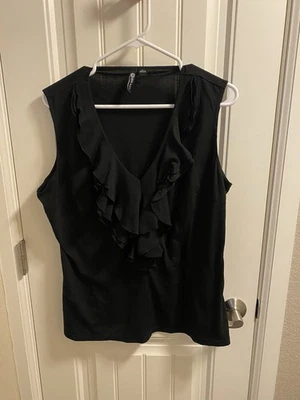 Milano L верхний черный оборки спереди блузка большой рубашка без рукавов Lg - Изображение 1 из 4