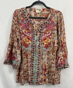Savanna Jane Floral Embroidered Bell Sleeve V Neck Top Shirt Womens Size M - Picture 1 of 11