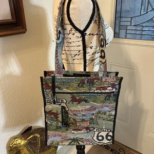 Route 66 Handtasche Gobelin Print Stoff Beuteltasche Geldbeutel - Bild 1 von 4