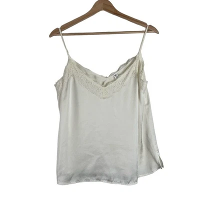 Camisola BP para mujer talla mediana crema satinado pestañas encaje ribete sedoso moda Y2K Foto 1 de 4