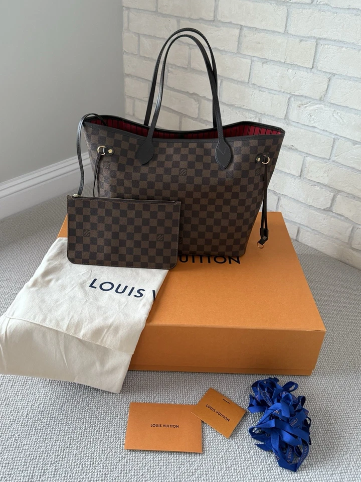 Louis Vuitton Neverfull MM Damier Ebene Canvas Cherry Tote Bag RRP £1,430 - Image 1 of 4