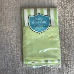Vintage Pequot Easy Care No Iron Muslin Two Pillow Cases Green Stripes New - Picture 1 of 4