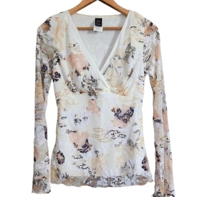 Nuevo con etiquetas Top para mujer M EE. UU. Envoltura Floral Boho Manga Larga Suave Niña Forrado Transparente Foto 1 de 4