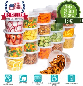 16oz-50 Sets Deli Plastic Food Storage Containers with Airtight Lids - Picture 1 of 6