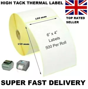 4x6" 150 x 100 mm direkte Thermoetiketten 500/Rolle Zebra usw. superschnelle Lieferung - Bild 1 von 3