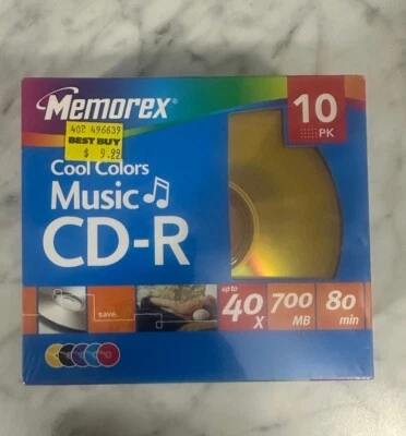 Memorex Music CD-R Cool Colors 10pk  40X 700MB 80 Min Recordable NEW SEALED - Image 1 of 4