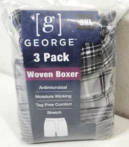 George Men's 3-Pack Woven Boxer Shorts Size 3XL Black Gray Underwear NEW - Picture 1 of 4
