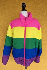 NWT BuddyLove Sz L Lisa Colorblock Rainbow Puffy Jacket - Picture 1 of 5