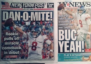 DANIEL JONES NY GIANTS ROOKIE QB 1st WIN NY POST & DAILY NEWSPAPERS 9/23/19 - Picture 1 of 2