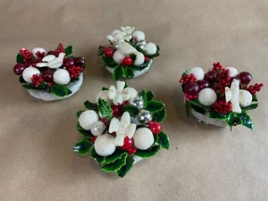 4 Homemade Vintage Craft Styrofoam Kitschy Christmas Candle Holder Collars - Picture 1 of 4