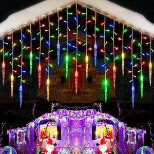 Christmas Icicle String Lights Window Curtain Fairy Twinkle Lights Multic Color - Picture 1 of 11