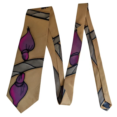 Corbata Robert Daskal para hombre pintada a mano cosida a mano rosa tostado 100 % seda 56" Foto 1 de 4