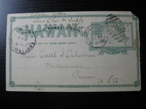 HAWAII Sc. #UX9a scarce used postal card (Soldier's Military Letter)! Cover