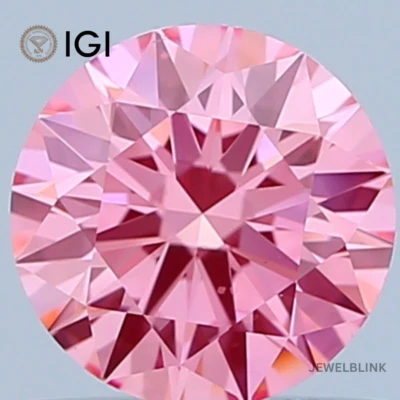 IGI Certified 0.80 Carat Fancy Vivid Pink VS1 Round Cut CVD Lab Grown Diamond - Image 1 of 4