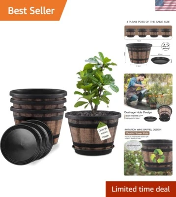 Всепогодный 12-дюймовый набор для рассады - упаковка из 4 бочек для виски для помещений - Изображение 1 из 4