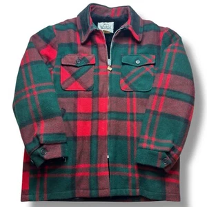 Vintage Woolrich Size Large USA HEAVY Wool Green Red Plaid Sherpa Lined Rare - Picture 1 of 8