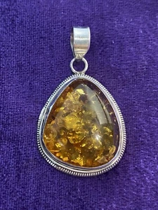 Bernstein Träne Anhänger in 925 Sterling Silber neu - nie getragen ohne Kette - Bild 1 von 11