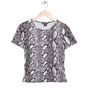 FRENCH CONNECTION NWT ($79) Gray/Black Snakeskin Print Knit T-Shirt L - Picture 1 of 4