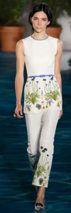 TORY BURCH BRANDYCE IVORY BLUE TRIM FLORAL EMBROIDERED TUNIC TOP 2 SMALL NWT - Picture 1 of 11