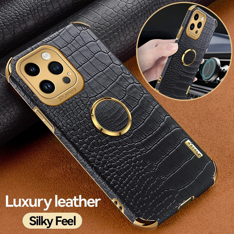 Crocodile Leather Case For iPhone 13 12 11 Pro Max XS XR 8 7+ Plating Ring Cover - Image 1 of 4
