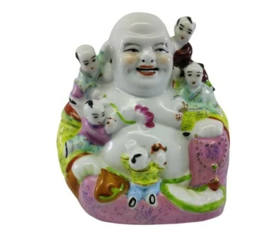 Buda Happy Laughing de porcelana vintage con 5 niños Foto 1 de 4