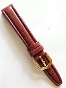 16mm - Tan Single Stitched / Thick Leather Watch Band - ( Gold Buckle ) - Picture 1 of 2