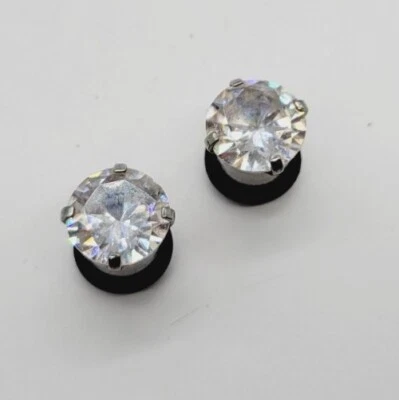 1 par de tapones para los oídos de circonita cúbica transparente medidor de oreja estirador de acero inoxidable piercing Foto 1 de 4