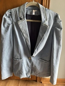 Elan Puff Sleeve Denim Blazer Jacket Size L - Picture 1 of 9