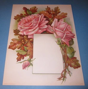 Old Vintage 1910 Antique VICTORIAN PRINT ROSE FLOWERS w Frame for Menu or Photo - Picture 1 of 1