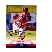 Zane Mills signed autograph 2022 Peoria Chiefs baseball card Portland Oregon c