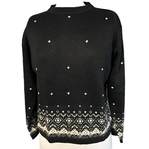 Meister Women's Medium Black Wool Blend Vintage Nordic Ski Sweater - Picture 1 of 7