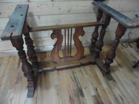 Antique early 1900's Music Lover cave fabulous wood oak Table handmade Harp Cover