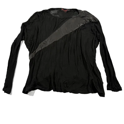 Womens Alice + Olivia Air Black Long Sleeve Lamb Leather Blouse Top Y2K Sz XL - Image 1 of 4