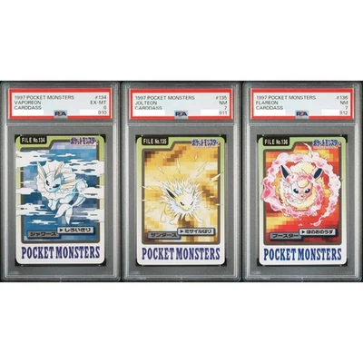 PSA 7 6 Vaporeon Jolteon Flareon Seq Set Bandai Pokemon Carddass Japanese 1997 - Image 1 of 2