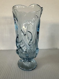 Fenton Ice/Colonial Blue Swirl Art Glass Vase Ruffle Rim Footed Marked 8 Vintage - Picture 1 of 12