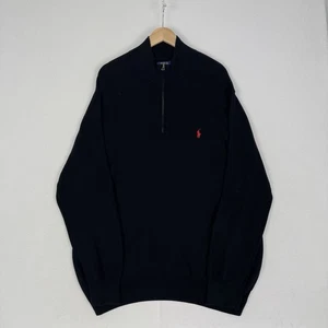 Polo Ralph Lauren 1/4 Zip Pullover Tight Knit Black Red Pony Mens XXL - Picture 1 of 8
