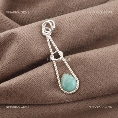 925 Silber Amazonit Stein Hochzeit Schwester Neujahr Jubiläum Boho Anhänger - Bild 1 von 4